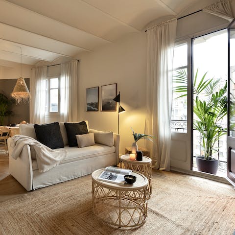 Kick back in the boho-chic living room or perch by the Juliet balcony with a glass of Spanish wine