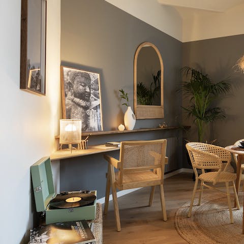 Catch up on work at the living area's desk space