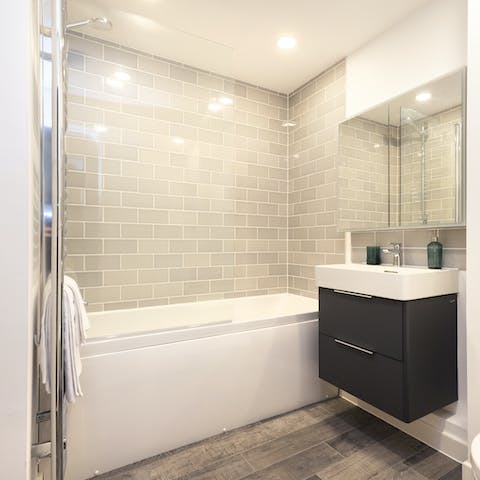 Soak your muscles in the tub after a long day of walking the hills of the city