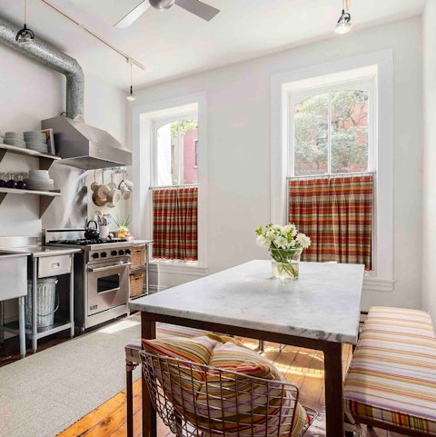 Gather for pancakes in the kitchen before a day of sightseeing