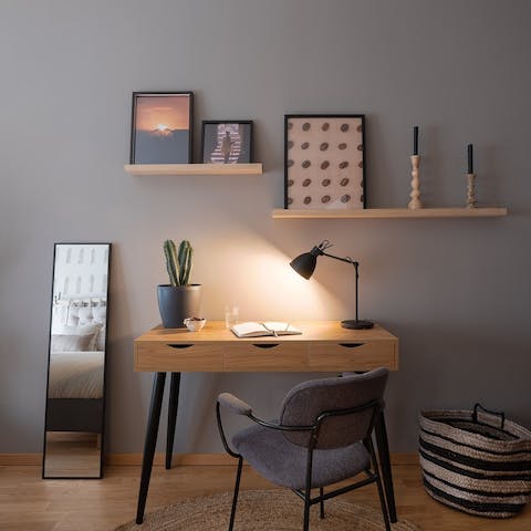 Set your laptop up at the desk and fly through your tasks