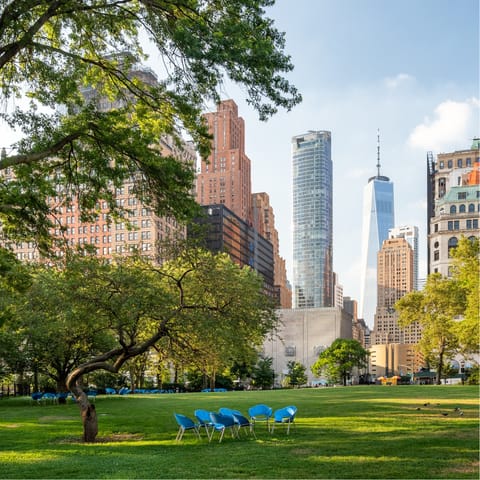 Hop in a cab for fourteen minutes to chill in Battery Park