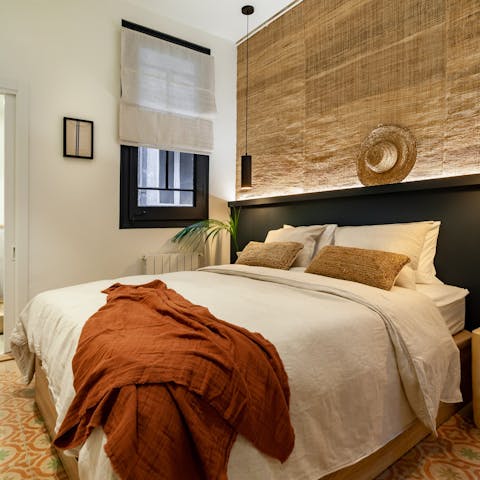 Feel instantly calmed in the beach-vibe bedrooms