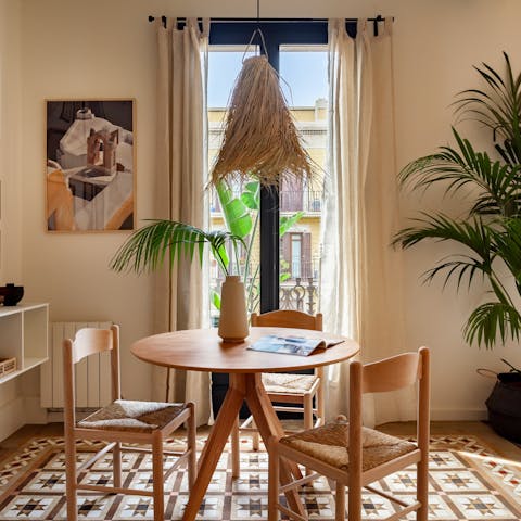 Gather together for meals in the sunny dining area