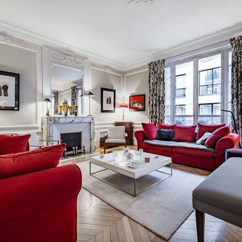 Relax in the living room after a busy day exploring Paris