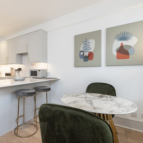 Tap away on your laptop or sit down for breakfast at the dining table
