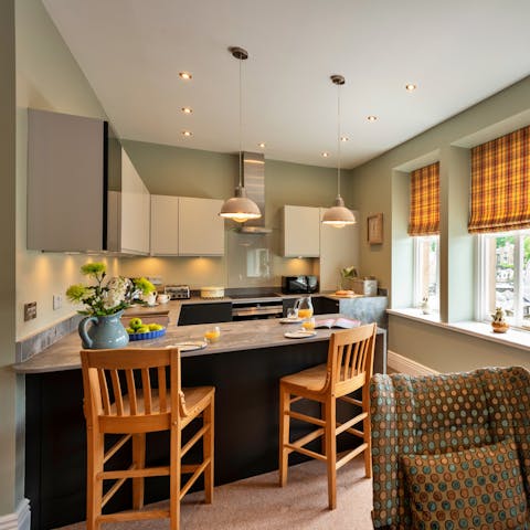 Get your cook on in the kitchen or indulge in a fry up at the breakfast bar