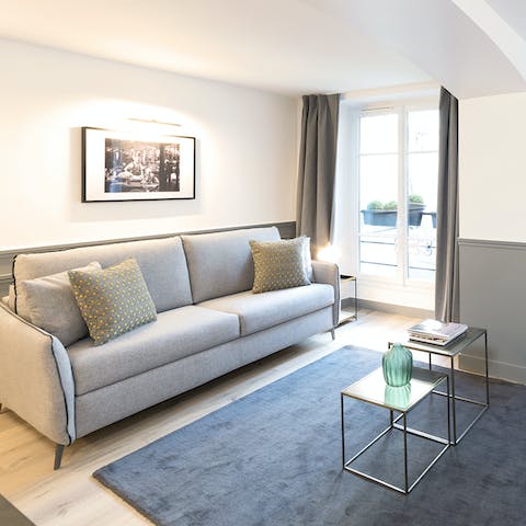 Open a bottle of pinot noir and get comfortable on the sofa for a stylish night in