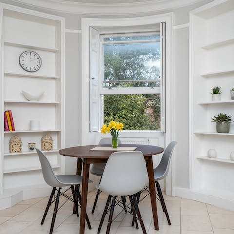 Gaze out over the beautiful architecture and plan your day over breakfast