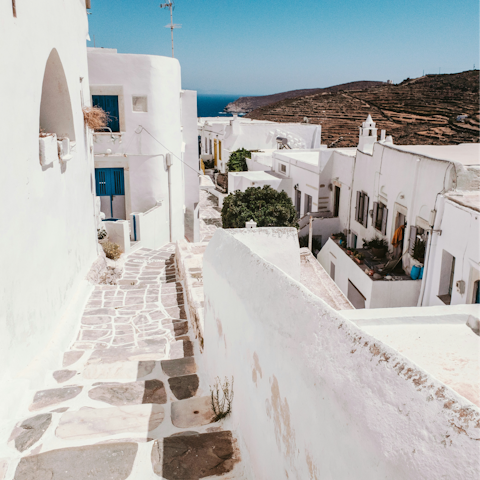 Visit Apollonia, Sifnos' main town, twelve-minutes away