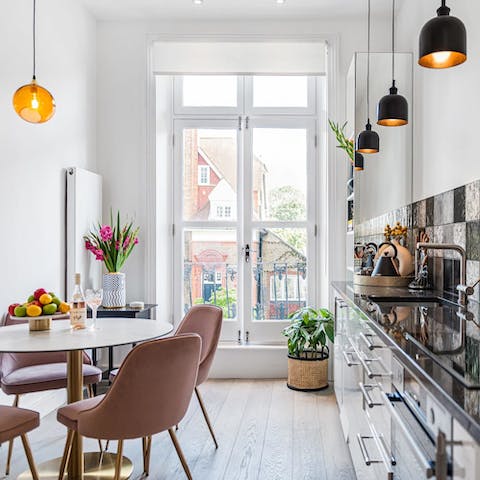 Plate up delicious homemade meals in the sleek kitchen