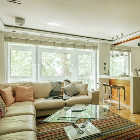 Kick back and relax on the comfortable sofa