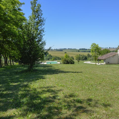 Enjoy countryside views of rolling hills and sunflower fields