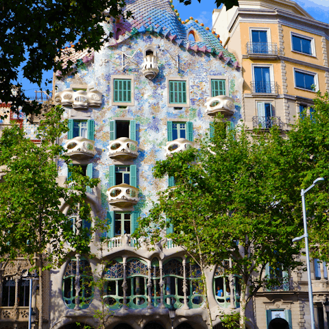 Marvel at Gaudí's Casa Batlló, twenty minutes away