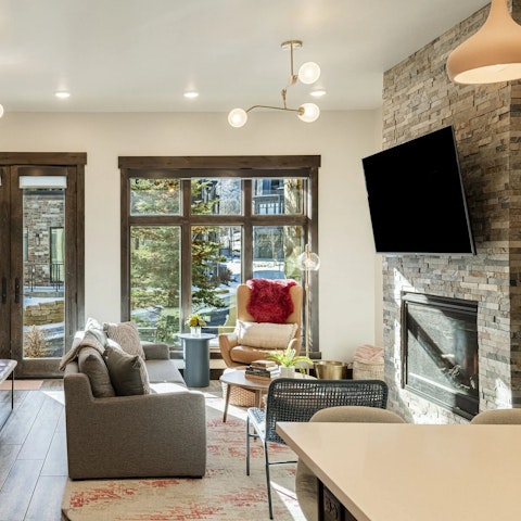 Curl up with morning coffees in the light-filled living room