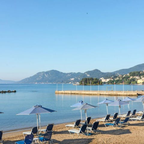 Ride the funicular down the cliff to the resort's private beach