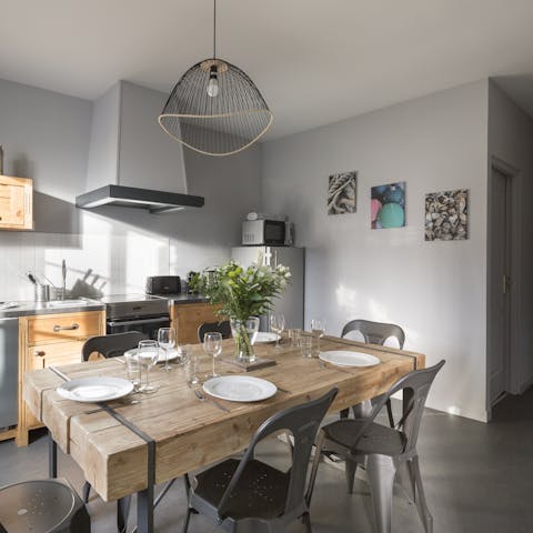 Enjoy French wine and seafood around the dining table