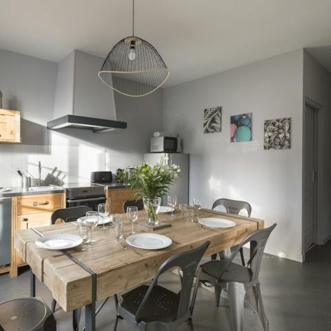 Enjoy French wine and seafood around the dining table