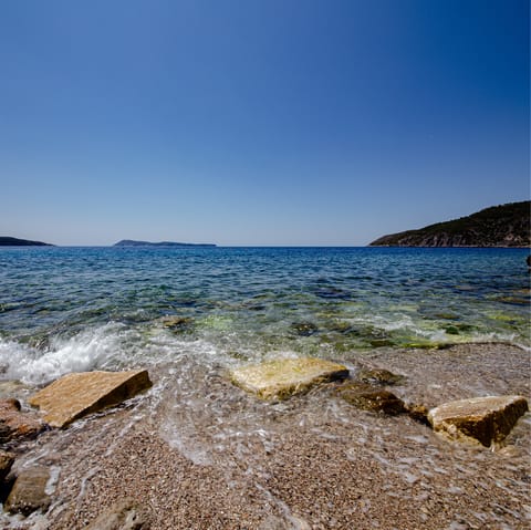 Head to the nearby beach, just a six-minute walk away