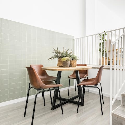 Have some huevos rotos for breakfast at your dining table