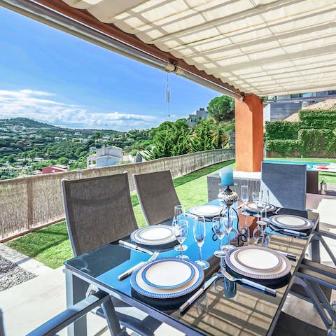 Dine on fresh seafood on the covered terrace