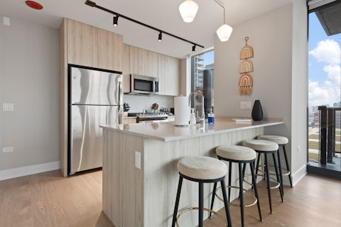Gather at the breakfast bar to plan your day over freshly brewed coffee