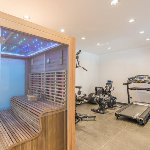 Workout in the home gym, then unwind in the sauna