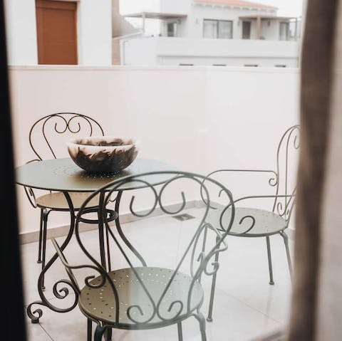 Sit out on the terrace to enjoy the sunshine and a glass of ouzo