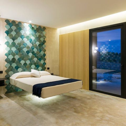 Rest and recharge in a floating designer bed