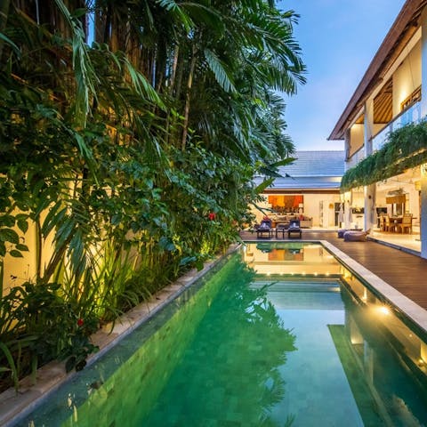 Enjoy a starlit swim in the private pool