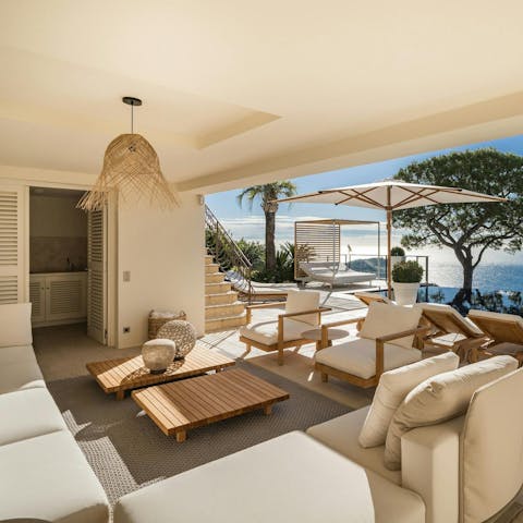 Seek shade in one of the chic outdoor seating areas