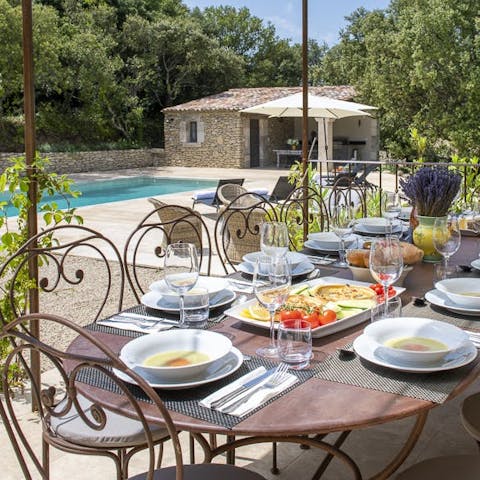 Dine outdoors with fresh, local goods and a bottle of rosé from the market