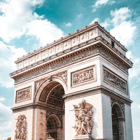 Walk ten minutes to the famous Arc de Triomphe