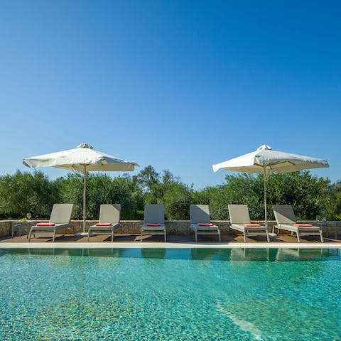 Spend sunny days lounging by the pool or splashing in the clear blue water