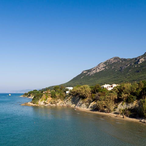 Stay along the Corfu coast, only a fifteen-minute drive from Chalikounas