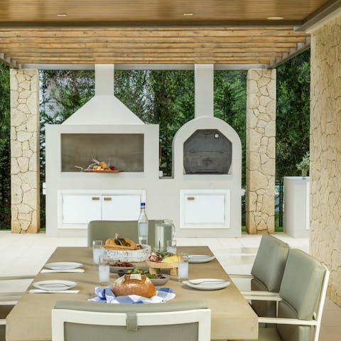 Dig into a delicious feast prepared on the built-in barbecue