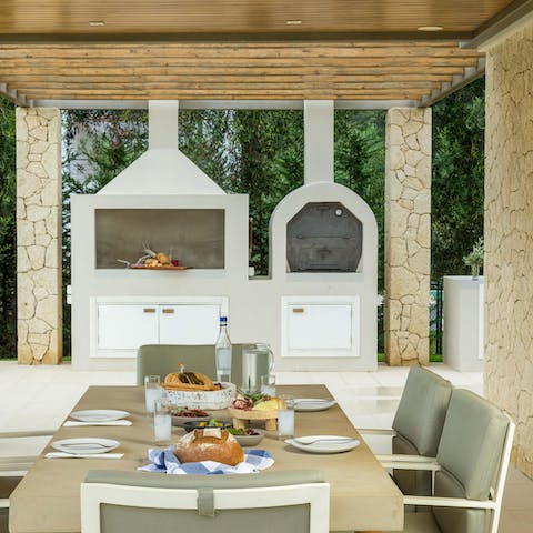 Dig into a delicious feast prepared on the built-in barbecue