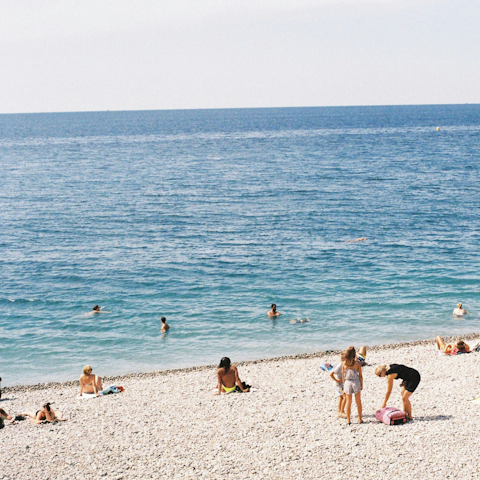 Spend sunny mornings at Plage de Carras beach, a five-minute walk away