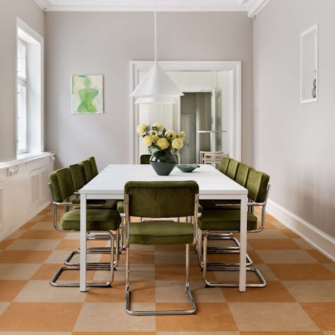 Enjoy group meals in the airy and eclectic dining room