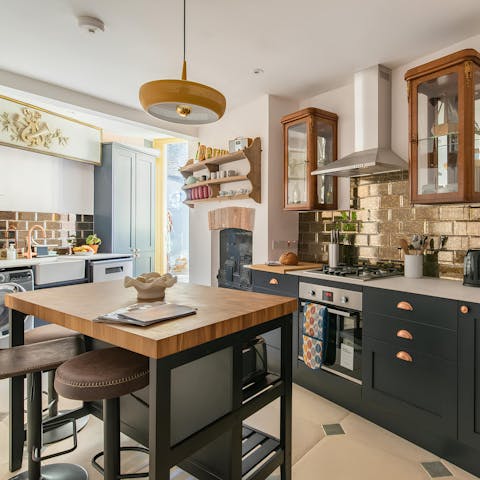 Cook in the kitchen, with room to gather at the bar table