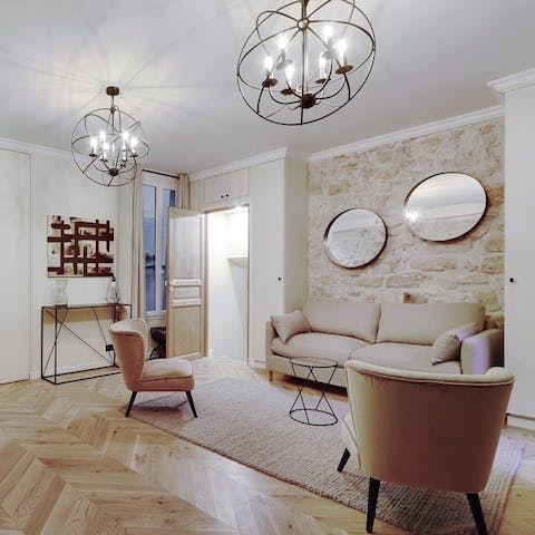 Unwind in the living room after a day of sight-seeing in Paris