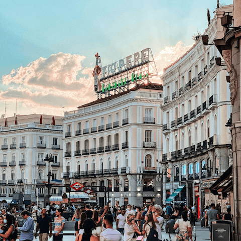Start your day in Puerta del Sol, twenty minutes on foot