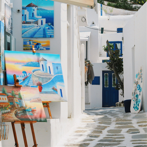 Explore Mykonos Town, a fifteen-minute drive away