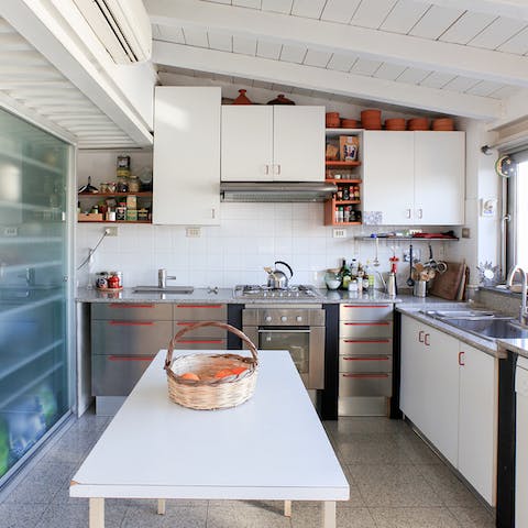 Cook up an Italian-style feast in the bright and well-outfitted kitchen