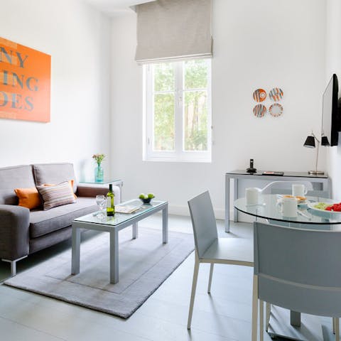 Relax in the bright and contemporary living area