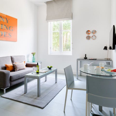 Relax in the bright and contemporary living area
