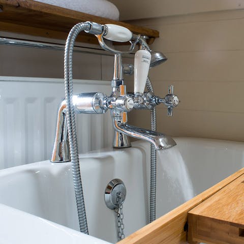 Treat yourself to a well-deserved soak in the clawfoot bathtub