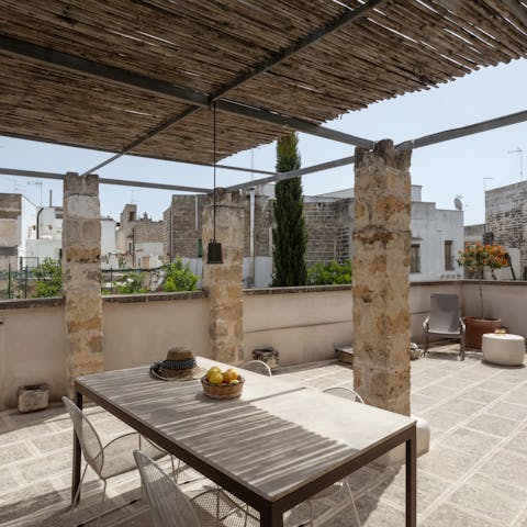 Dine under the pergola and admire the views of Nardò