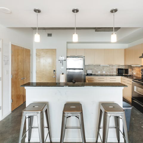 Enjoy morning coffee at the breakfast bar