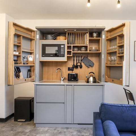 Prep your breakfast at the innovative, space-saving kitchenette